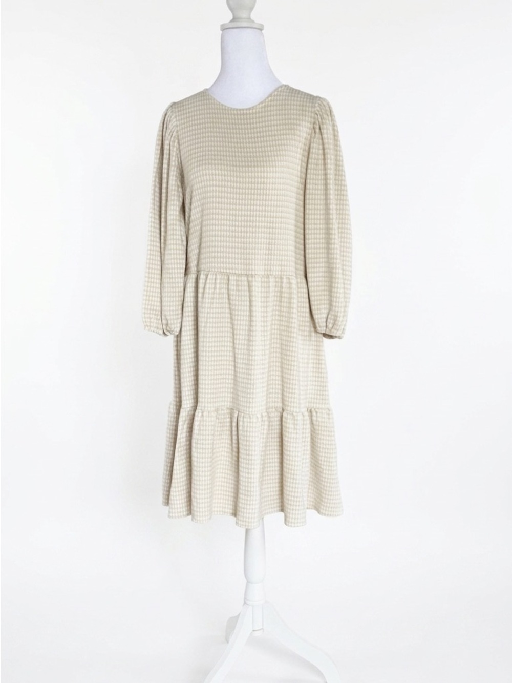 Draper James RSVP Tiered Skater Dress Gold Cream Houndstooth Shimmer Medium‎ M